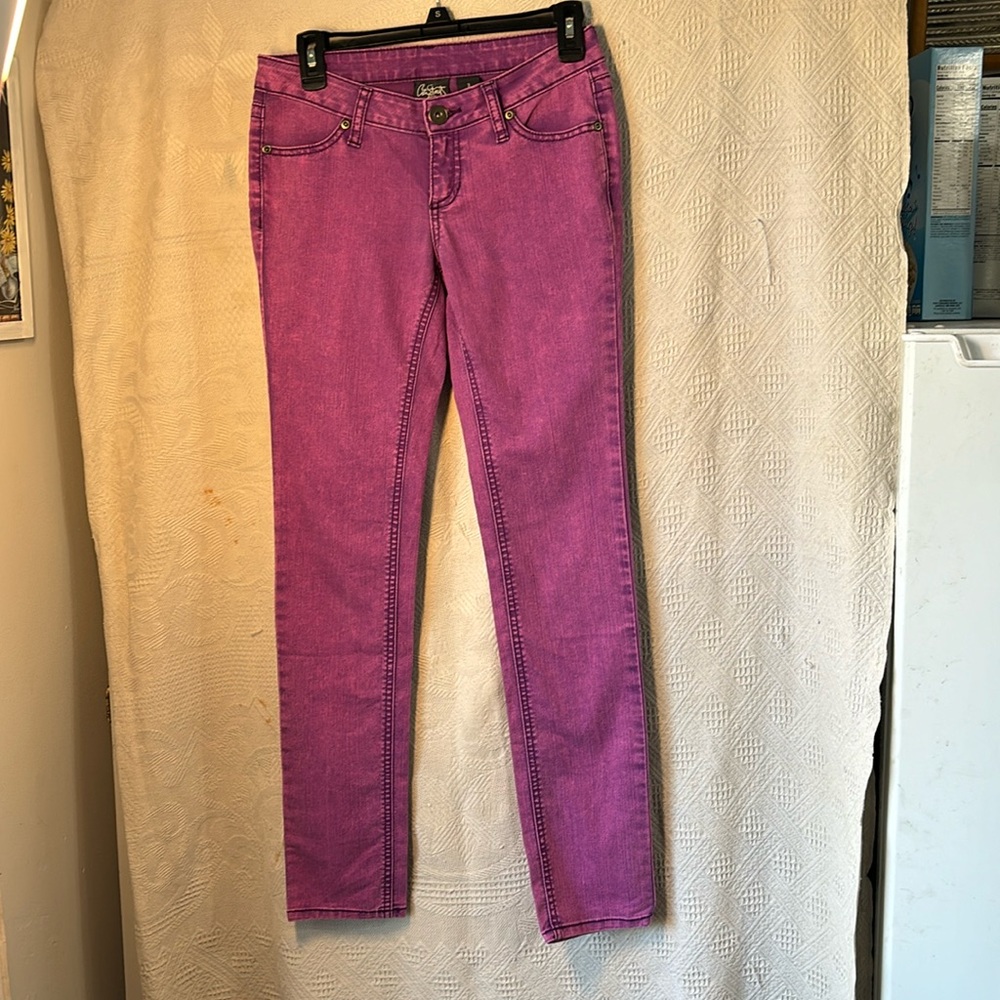 City streets purple skinny jeans